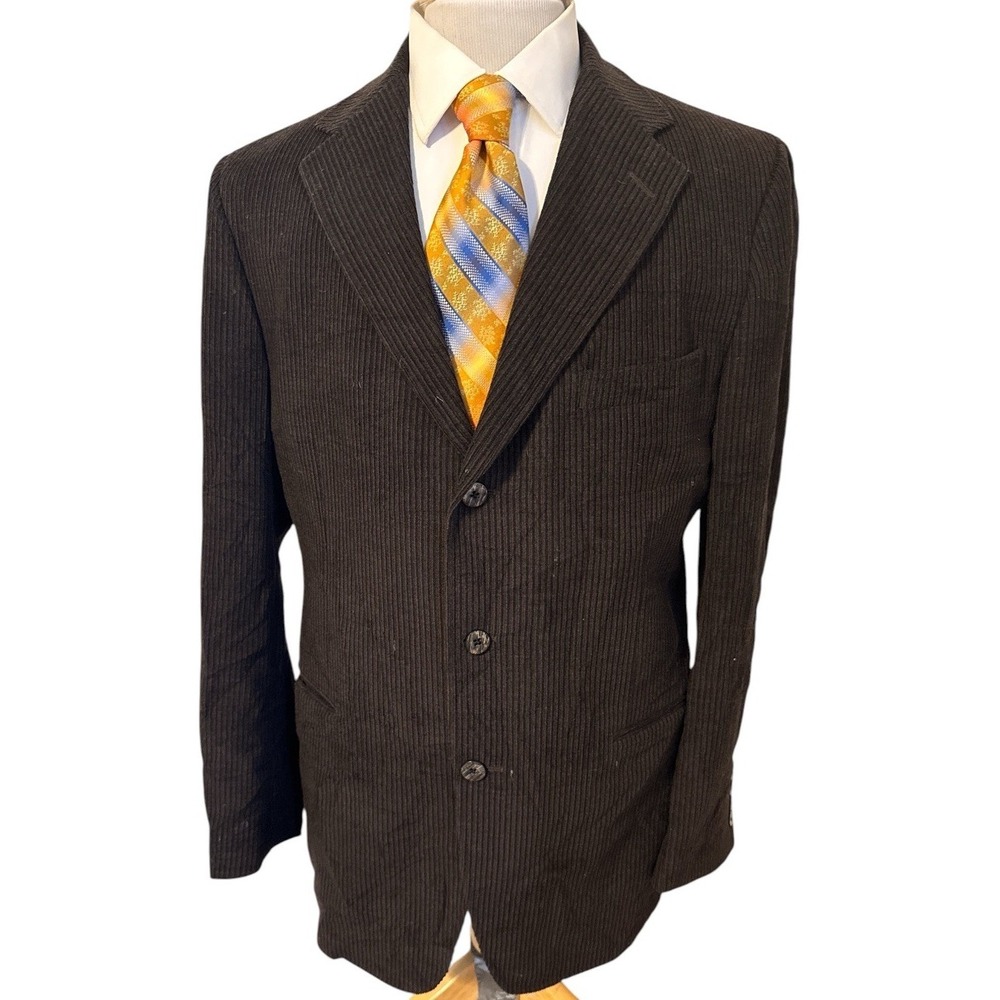 Samuelsohn JP Tilford 42L Slim Brown Stripe Textured Zealander Wool Sport Coat